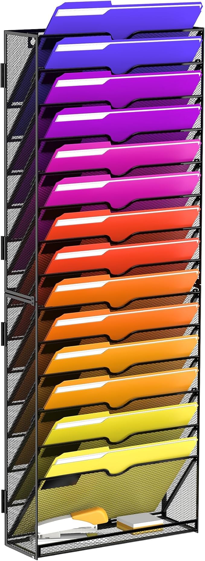 15-Tier Wall File Organizer, Hanging Wall File Holder for Papers, Folders, Magazines, Mesh Mail Holder Magazine Rack for Office Home Classroom, Black