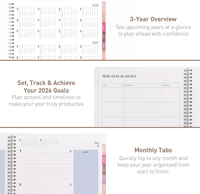 Rileys 2026 Planner, Agenda Planner With Weekly And Monthly View, Daily Agenda Book And Yearly Planners Calendar Book, Spiral Bound With Tabs, Notes, Goals And Holidays (Blue, 8.5 x 11 in)