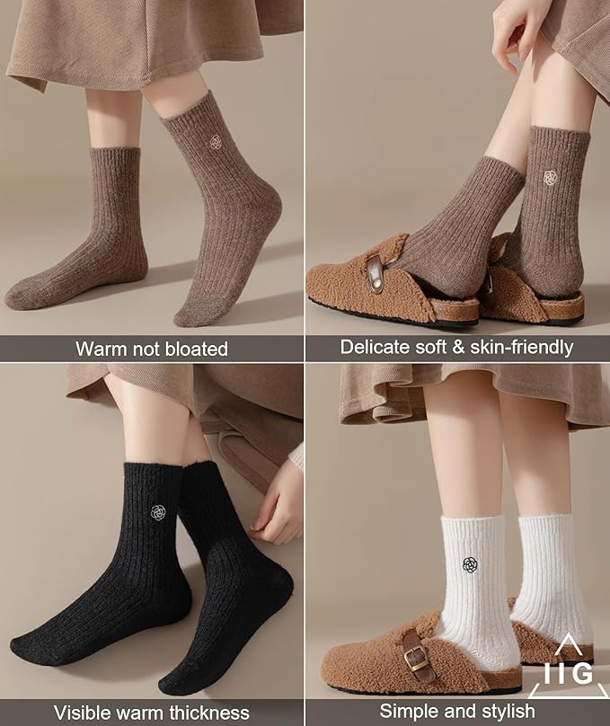 IIG Cute Warm Wool Socks for Women Super Cozy Thick Crew Winter Socks Gifts, 5 Pairs