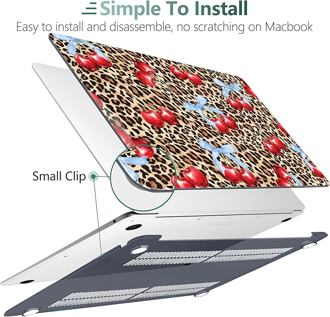 DONGKE for MacBook Air 13 Inch Case 2021-2018, Compatible with A2337 M1 A2179 A1932 Support Retina Display & Touch ID, Hard Shell Plastic Cover with Keyboard Skin - Cherry & Leopard