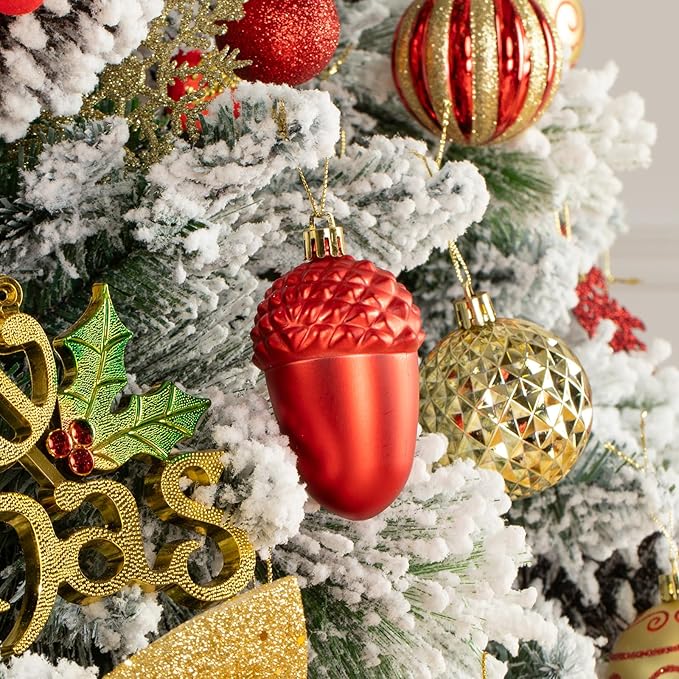 110Pcs Christmas Ball Ornaments Set, Assorted Red and Gold Christmas Ornaments for Xmas Tree, Shatterproof Plastic Baubles Hanging Decorations for Holiday/Party/Wedding