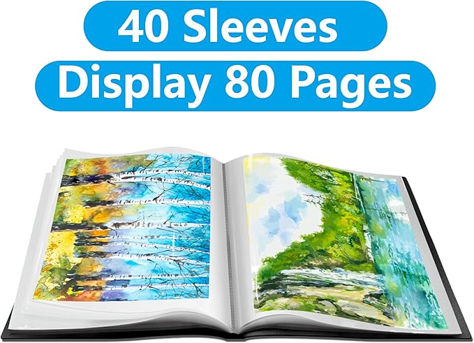 Presentation Book 40 Clear Pockets Sleeves Protectors Art Portfolio Clear Book for Artwork, Report Sheet, Letter (Can Accommodate 24.2 X 18.4inch)