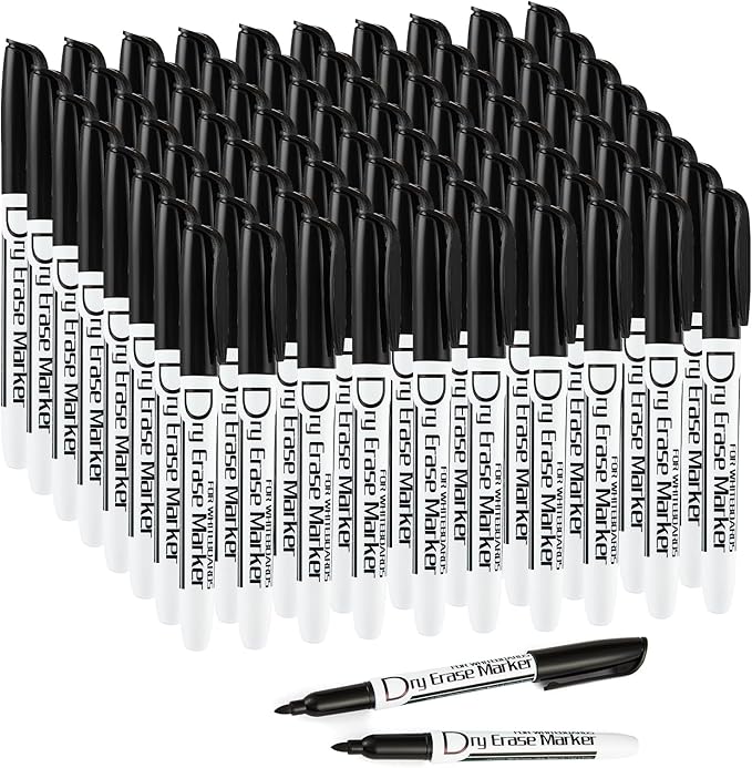 Volcanics Black Dry Erase Markers Low Odor Fine Whiteboard Markers Thin Box of 80