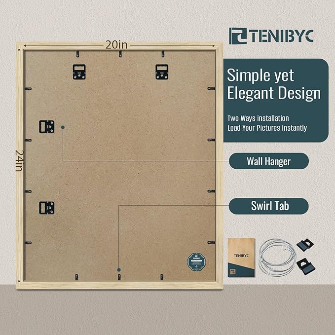 20x24 Picture Frames Set - 3 Pack - Natural Oak Wood - Display Wall Posters, Gallery Displays, Large Photos & Puzzles - Wall Decor