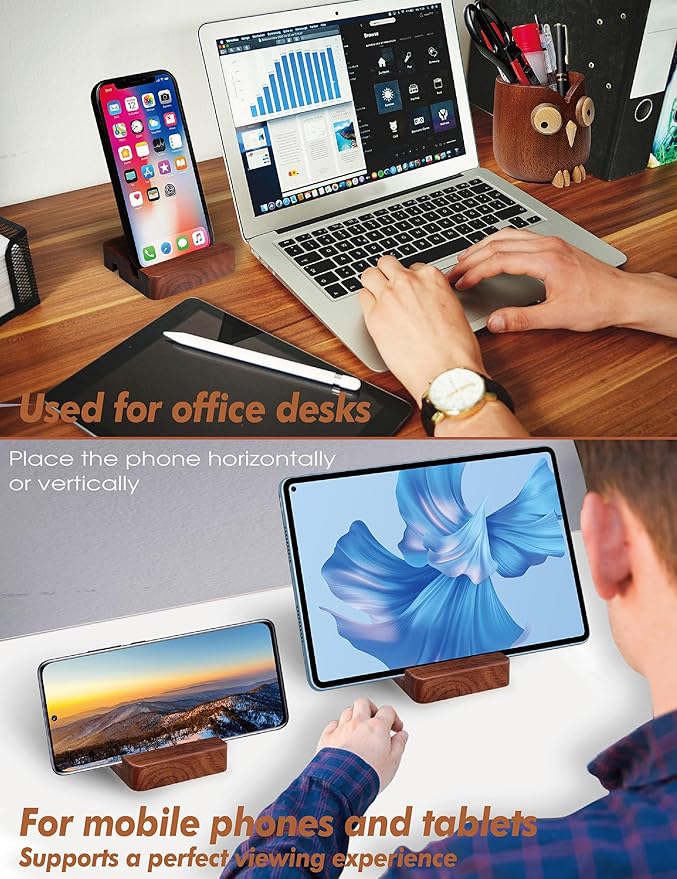 Cute owl pen holder Desk Organizer Decoration Pencil Holder Stand pen holder for desk phone stand for desk phone holder whole wood carving for office school Home office accessories gifts (dark brown)