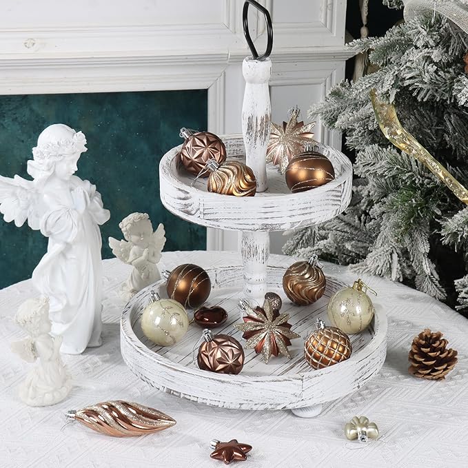 82Pcs Brown and Gold Christmas Ornaments Set, Shatterproof Medium Christmas Ball Ornaments, Christmas Decorations Hanging Ornaments for Xmas Trees, Holiday, Party Decor (Brown & Gold)