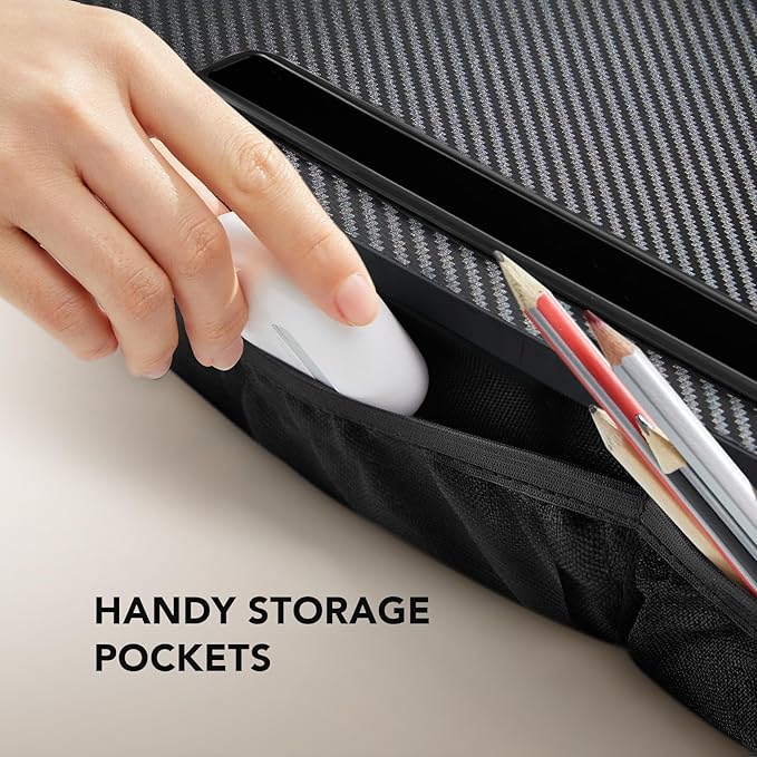 HUANUO Lap Laptop Desk - Portable Lap Desk with Pillow Cushion, Fits up to 15.6 inch Laptop, with Anti-Slip Strip & Storage Function for Home Office Students Use as Computer Stand - Black