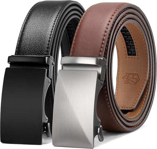 Zitahli Ratchet Belt for Men - 2 Packs Leather Mens belt For Gift Men Dress and Casual,Trim to Fit