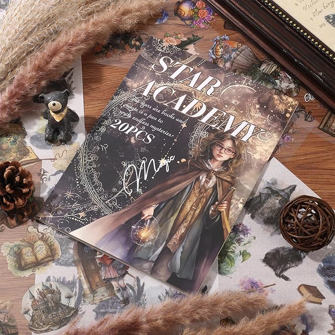 Fantasy Scrapbook Stickers 20 Sheets 240 Pre-Cut Magic Washi Stickers for Journaling PET Transparent Book Sticker Decorative or DIY Paper Crafts, Arts and Crafting Projects