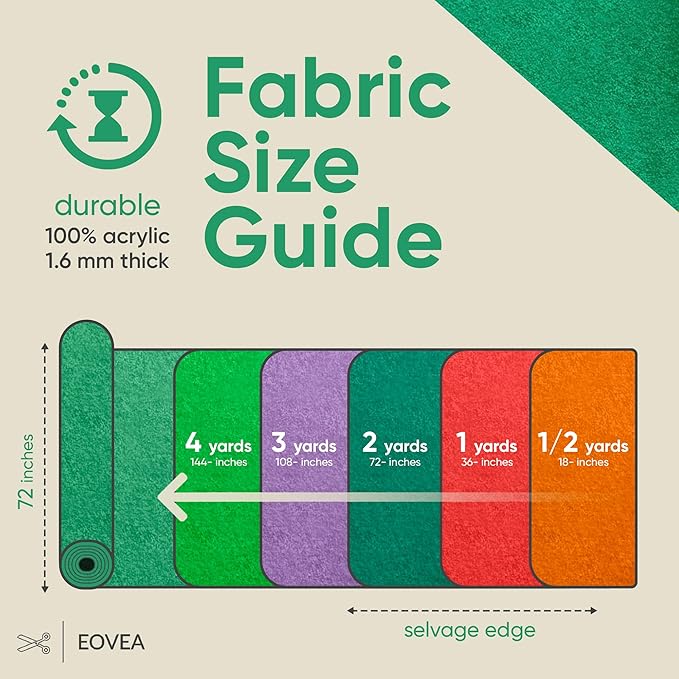 EOVEA | Acrylic Felt Fabric by The Yard - Non-Stiff, Soft Material - 72" Wide - 1.6mm Thick Felt Sheets for DIY Crafts, Sewing, Upholstery, Cushion, Padding(Kelly Green, 5 Yard)