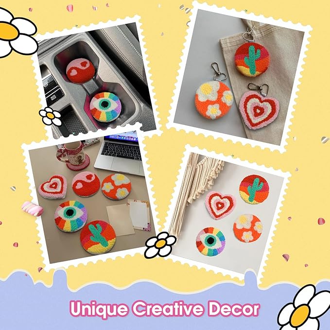 yuegool 6PCS Energy Punch Needle Coasters Kit,Easy DIY Punch Needle Embroidery Kit for Beginners Adults Kids Including Patterns, Tools, Yarns, Hoop, Instruction, Coaster Holder Art Craft Supplies