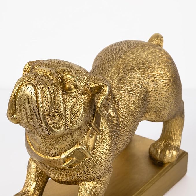 Decorative Bookends for Shelves, Dog Book Ends for Heavy Books, Bulldog Statues Bookends for Heavy Books with Anti-Slip Base Book Holders for Home Office Decor (Gold)