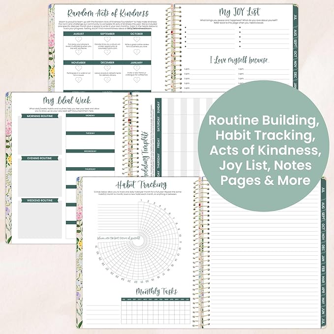 bloom daily planners 2025-2026 (8.5" x 11") Academic Year Day Planner (July 2025 - July 2026) - Weekly & Monthly Dated Agenda Organizer with Stickers & Tabs - Garden Party, Beige