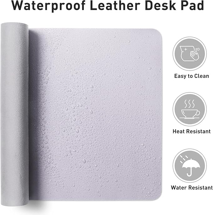 Aothia Faux Leather Desk Mat – Large Mouse Pad, Non-Slip PU Leather Blotter, Waterproof Writing Surface for Office and Home (Soft Lavender, 47.2" x 23.6")