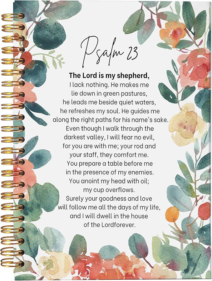 VNWEK Christian Art Gifts Notebook Journal - Christian Notebook for Women, Bible Journaling Notebook, Notebook for Bible Notes, Notebook Spiral Bound with, Psalm 23 Writing Pads