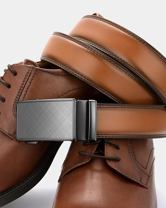 CHAOREN Mens Belt - Mens Ratchet Belt Leather 1 3/8" for Dress Pant - Micro Adjustable Belt Fit Everywhere