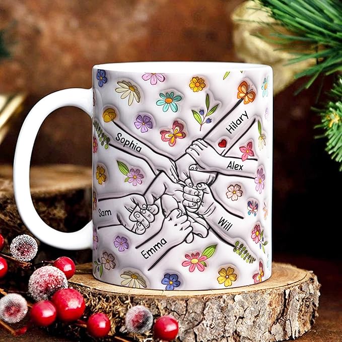LOVELYPOD Custom Mom Mug with Kids Names, You Hold Our Hands Also Our Hearts Mug, Mama Coffee Cup, Mothers Day Gift, Personalized Mugs, Christmas Gifts, Mothers Day Mugs for Mom