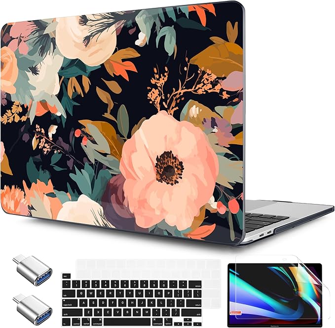 TWOLSKOO Compatible with MacBook Pro 13 inch Case 2023-2016 A2338 M2/M1 A2251 A2289 A2159 A1989 A1706, Plastic Hard Shell Cover & Keyboard Skin & Screen Protector, Bright Abstract Flowers