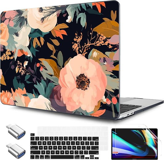 TWOLSKOO Compatible with MacBook Pro 13 inch Case 2023-2016 A2338 M2/M1 A2251 A2289 A2159 A1989 A1706, Plastic Hard Shell Cover & Keyboard Skin & Screen Protector, Bright Abstract Flowers