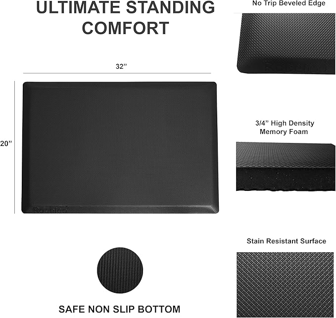 Rocelco 45" Height Adjustable Standing Desk Converter with Anti Fatigue Floor Mat and Slide Out Retractable Keyboard Tray - Sit Stand Up Triple Screen Tabletop Riser - Black (R ADRB-45-MAFM)