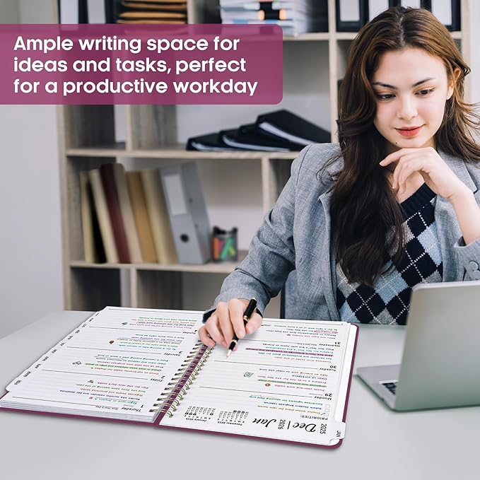 2026 Planner 8.5" x 11", Weekly and Monthly Calendar Planner Book, January 2026 - December 2026, Hardcover Spiral Planner with Monthly Tabs, Notes Pages, Perfect for Women & Men, A4 - Raspberry