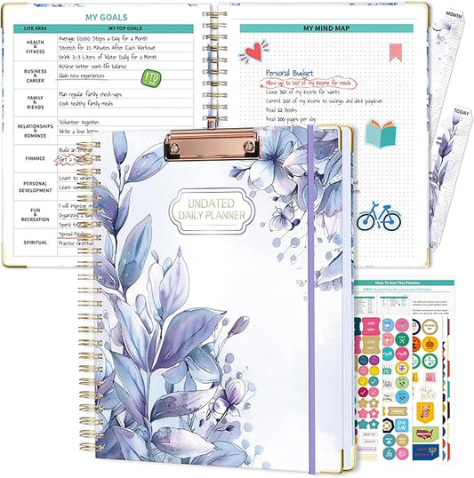 Ospelelf Spiral Undated Daily Planner 8.5 x 11, Weekly Monthly Teacher Academic Yearly 2025-2026, Purple
