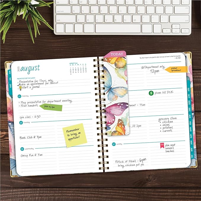 HARDCOVER Academic Year 2025-2026 Planner: (June 2025 Through July 2026) 8.5"x11" Daily Weekly Monthly Planner Yearly Agenda. Bookmark, Pocket Folder and Sticky Note Set (Watercolor Butterflies)