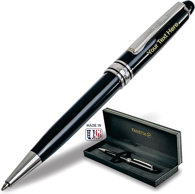 Customized BallPoint pen with name (MADE IN USA), stainless steel, black and silver, luxury engraved pen personalized for men and for women. (BallPoint Black-Silver)