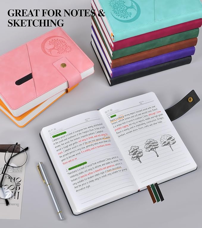 Lined Journal Notebook for Men, A5 Leather Journals for Writing Women, Hardcover Notebooks for Work,School,Note Taking,Travel,Business,Personal daily Diary,200 Page College Ruled (5.9" x 8.4")