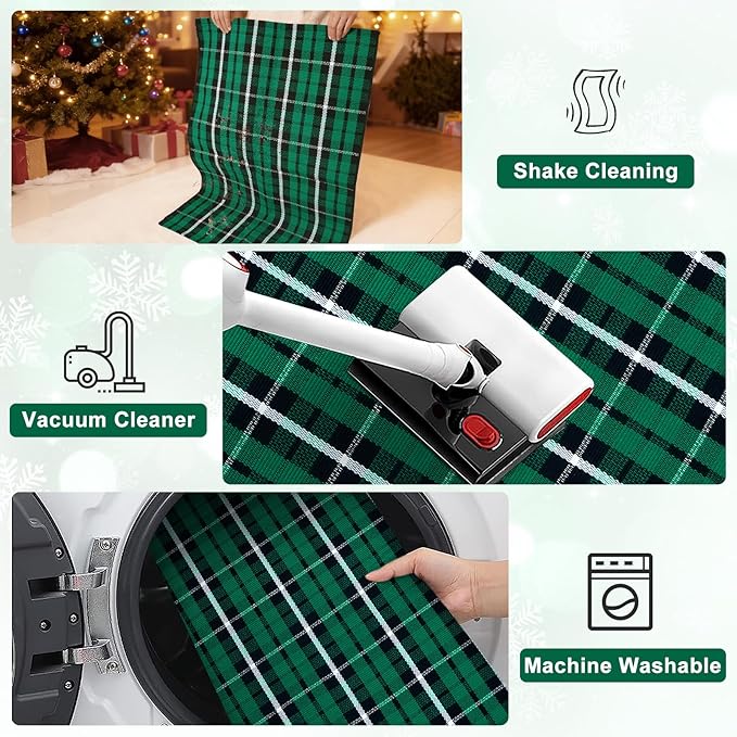 KIMODE Christmas Buffalo Plaid Front Door Mat, 24"x36" Cotton Woven Black and Green Checkered Outdoor Rug, Farmhouse Washable Doormat Outside Entrance for Porch Entryway Kitchen