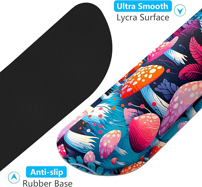 Dapesuom Enlarge Keyboard Wrist Rest, Memory Foam Wrist Cushion for Desk Mats Support, Boho Typing Pain Relief Keyboard Mouse Pad Rests Set with Non-Slip Base for Gaming Laptop Computer, Mushrooms