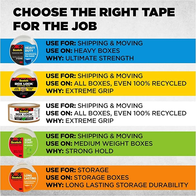 Scotch Heavy Duty Packing Tape, Clear | 1.88 in. x 22.2 yd. | For Shipping | 6 Rolls, Pack of 6