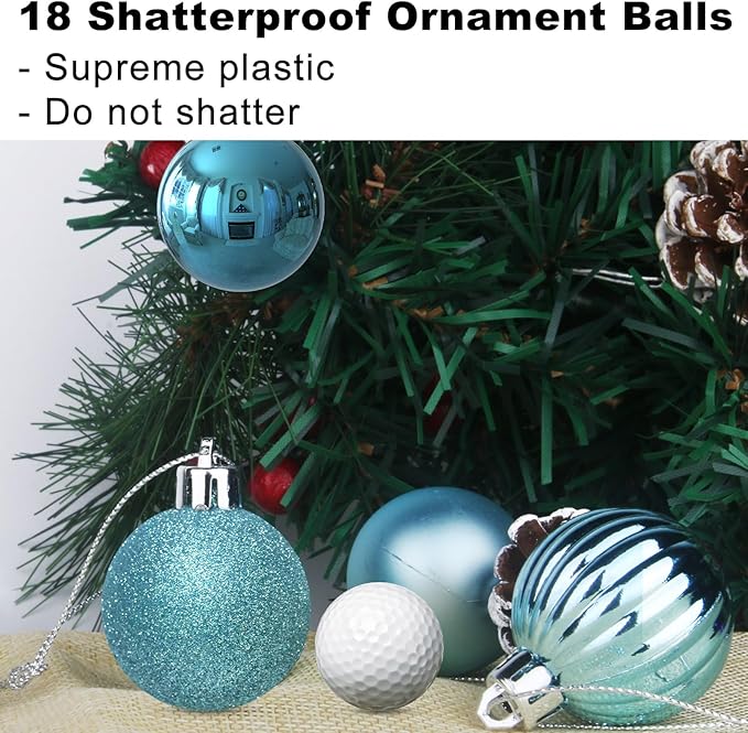 GameXcel 18Pcs Christmas Balls Ornaments for Xmas Tree - Shatterproof Christmas Tree Decorations Medium Hanging Ball Sky Blue 2.5in x 18 Pack