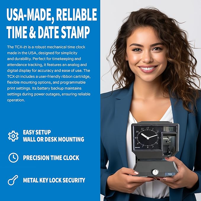 AMANO Reliable and Easy-to-Use Time Clock and Time Stamping Machine (TCX-21)