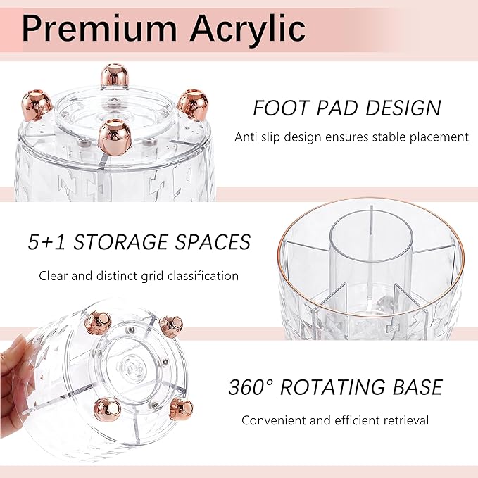 Rose Gold Desk Accessories, Office Supplies Desk Organizers 360°Pen Holder Acrylic Stapler Set, Phone Holder, Ballpoint Pen, Scissor, Binder Clips, Ruler, Transparent Glue, Sticky Note and Staples.