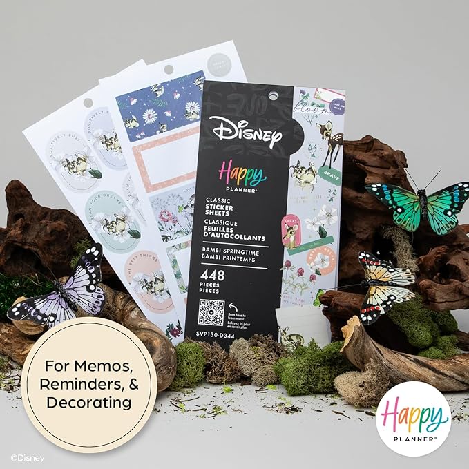 Happy Planner Disney Sticker Pack for Calendars, Journals, and Planners, Easy-Peel Stickers and Scrapbook Accessories, Bambi Springtime Theme, Classic Size, 30 Sheets, 448 Total Stickers