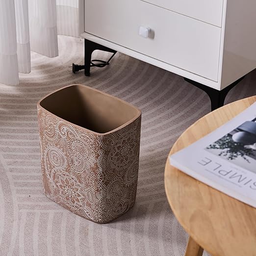 Polytree Boho Flowers Bathroom Trash Can 1.8 Gallon(7 Liter) Small Kitchen Garbage Can,Living Room Bedroom Trash Can, Decor Wastebasket for Home Office,Retro Brown