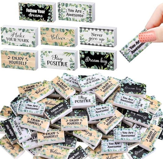 100 Pcs Inspirational Pencil Erasers Bulk for Kids Fun Motivational Eraser School Supplies Back to School Office Supplies for Classroom Office Teacher Artists (Eucalyptus Leaf)