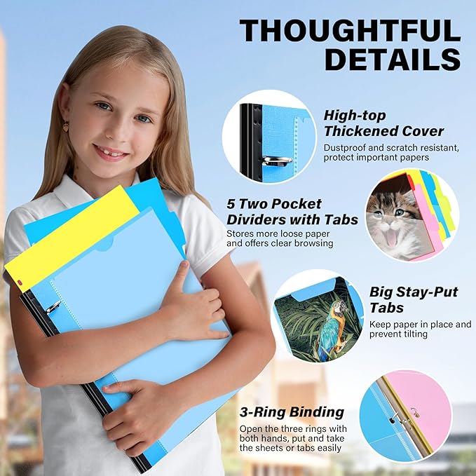 WOT I Telescoping Project Organizer 2-Pack, Refillable Binder with Dividers and Pockets, 13 Pocket Folders, 1 Inch 3 Ring Binder, Blue