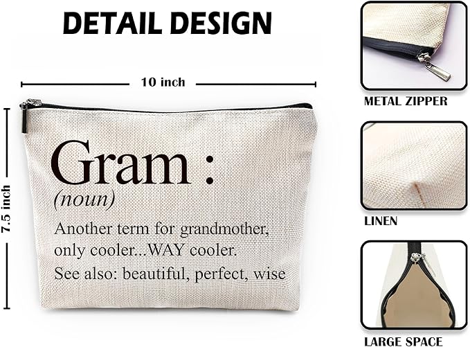 Sufamb Gram Gifts Makeup Bag, Gram Gifts for Mother's Day Birthday from Grandkids Cosmetic Bags, Best Grandma Gift Portable Small Toiletry Bag Zipper Makeup Pouch