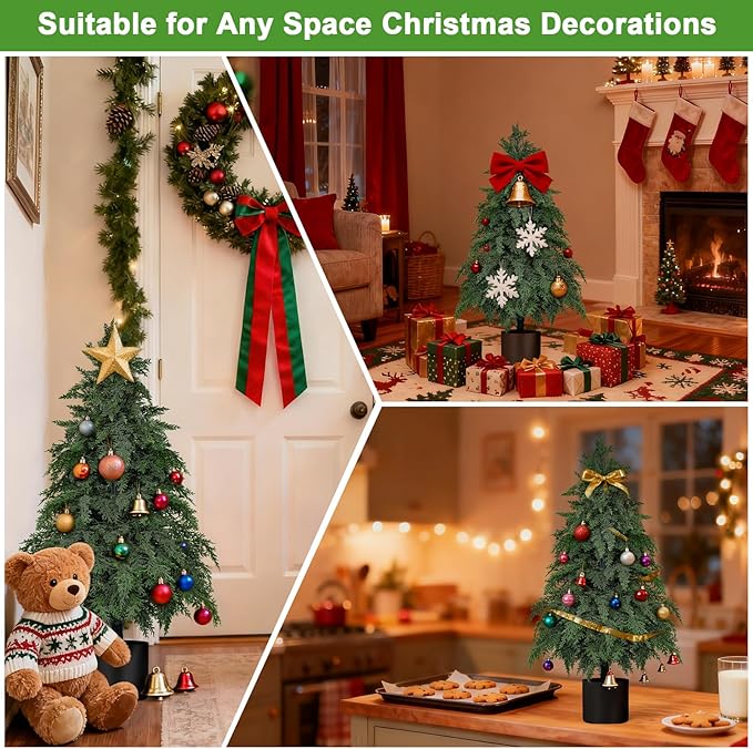 2Pack Artificial Topiary Trees, 3FT Faux Cypress, Faux Evergreen Pine Shrubs Plants with Pot, Potted Plants for Front Porch Indoor Outdoor Garden Christmas Decor