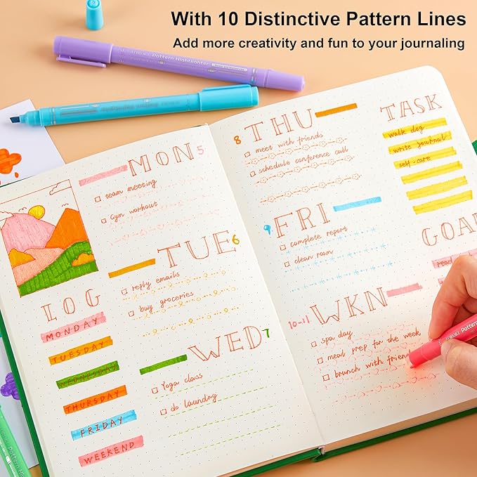 12 Colored Curve Highlighter Pen Set, 10 Different Shapes Dual Tip Marker Highlighters for Journaling Drawing Note Taking,Curve Highlighter pens for Planner Scrapbook School Supplies