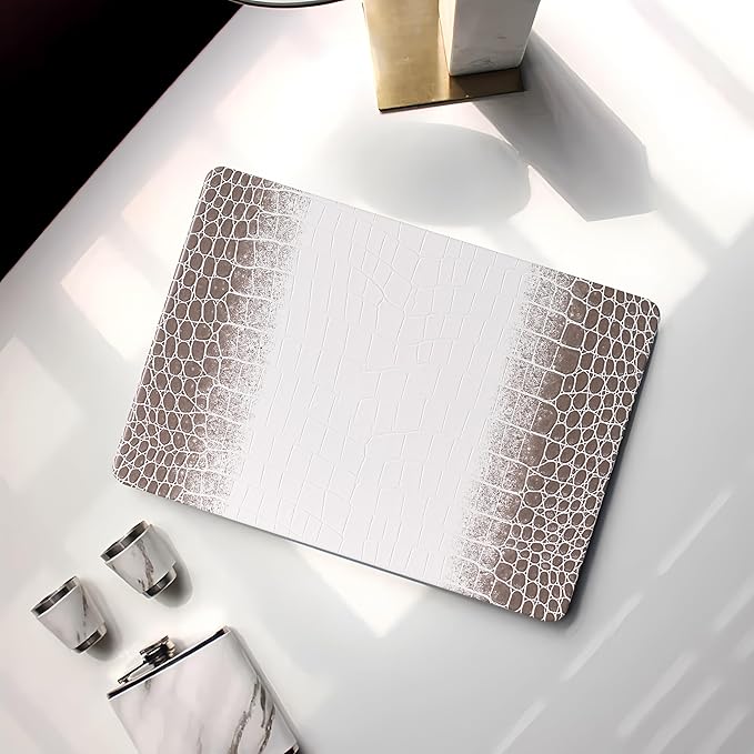 KEROM Compatible with Crocodile MacBook Air 13 Inch Case 2025-2022 M4 M3 M2 A3240 A3113 A2681, Textured Elegant Luxury Aligator Skin Snakeskin PU Leather Hardshell Case & Keyboard Cover, Brown White