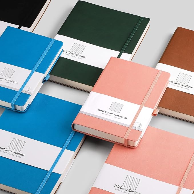 AHGXG Thick Journal Lined Notebook - 320 Numbered Pages Journal for Women A5 Notepad College Ruled, 100gsm Paper, Leather Hardcover, for Men Writing Work Office School, 5.75'' X 8.38''-Black