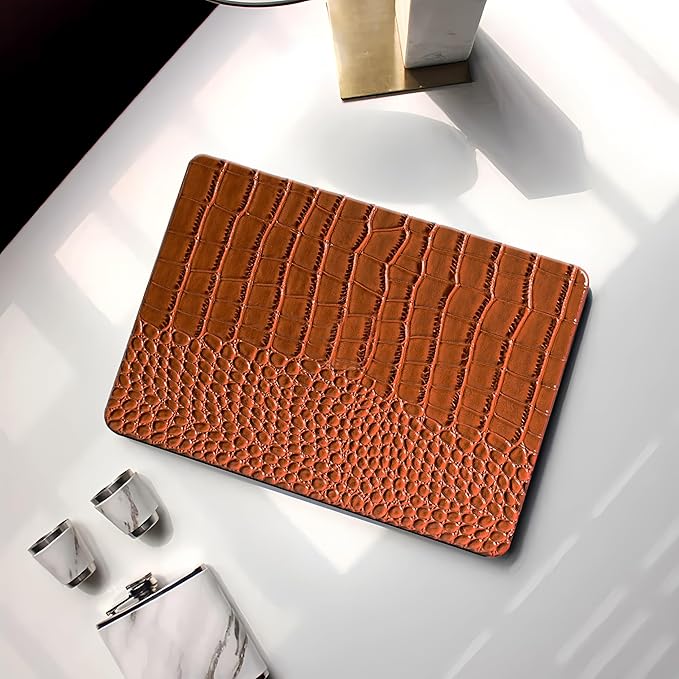 KEROM Crocodile Case for MacBook Pro 14 Inch 2024-2021 M4 M3 M2 M1 Pro/Max Chip A3112 A3185 A3401 A2918 A2992 A2779 A2442, Aligator Skin Snakeskin PU Leather Hard Shell & Keyboard Cover, Brown