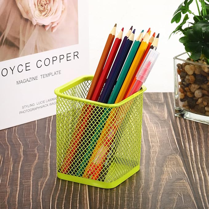 PATIKIL Mesh Pen Holder, Pencil Holder Pencil Basket Pen Cup Locker Organizer Square Makeup Brush Holder for Desk Accessories, Green