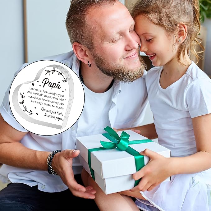 Yopyame Spanish Dad Birthday Gifts - Regalos para Papá Heart Acrylic Plaque for Office Desk Decor Keepsake Paperweights Gifts for Dad in Spanish Christmas Father's Day Gifts for Dad from Daughter Son