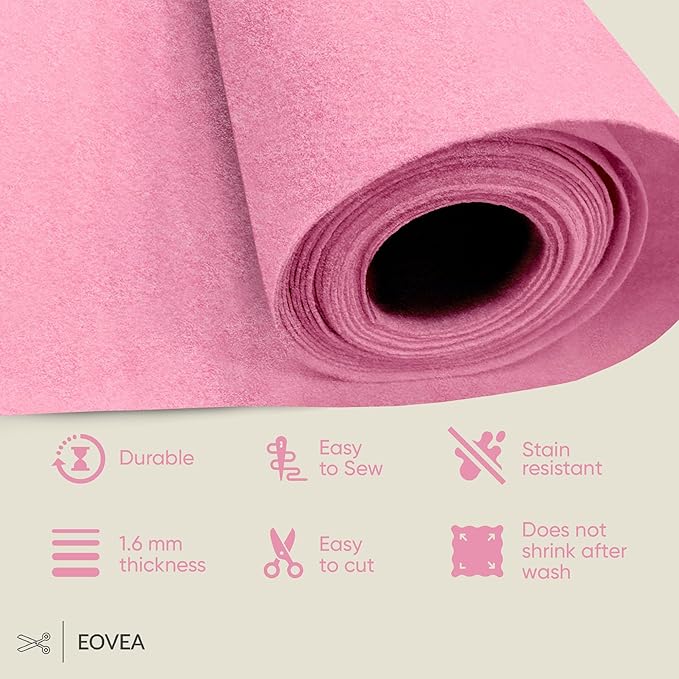 EOVEA | Acrylic Felt Fabric by The Yard - Non-Stiff, Soft Material - 72" Wide - 1.6mm Thick Felt Sheets for DIY Crafts, Sewing, Upholstery, Cushion, Padding(Baby Pink, 5 Yards)