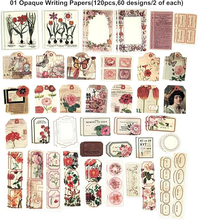 200PCS Vintage Scrapbooking Supplies Pack, Aesthetic Scrapbook Sticker Paper Art Journaling Kit for Bullet Junk Journals,Planner,Cottagecore Decor Gifts (Pink Series)