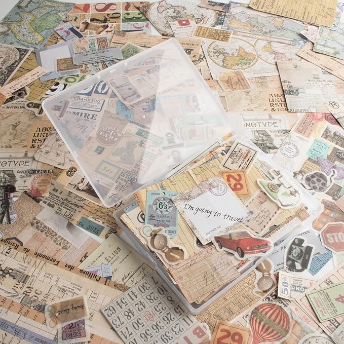 200Pcs Vintage Scrapbook Stickers, Aesthetic Junk Journal Stamping Supplies Kit, Scrapbooking Ephemera Washi Paper for Bullet Journaling Planners Diary Collage